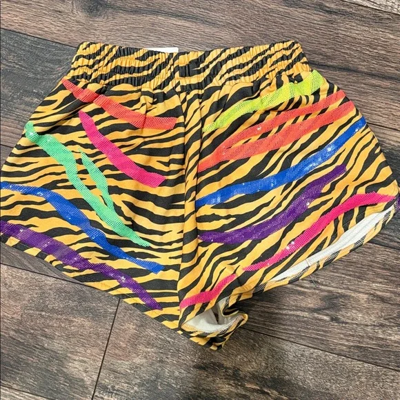 Queen of sparkles tiger stripe rainbow neon nwt shorts Xs - Picture 4 of 4